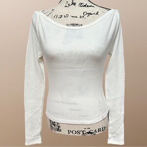 BDG Urban Outfitters Waffle Knit Ivory Long Sleeve Boatneck Top Size XS
